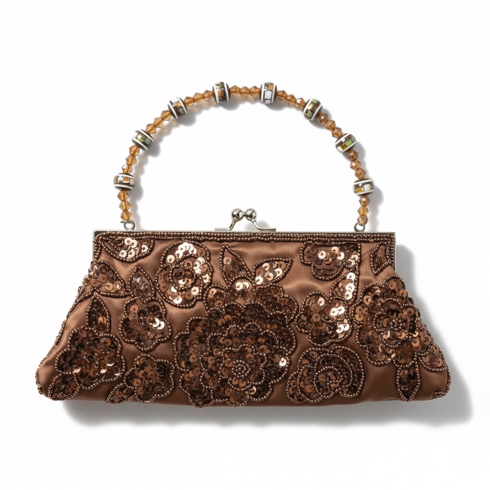 Vintage Embellished Bronze Sequin Evening Clutch